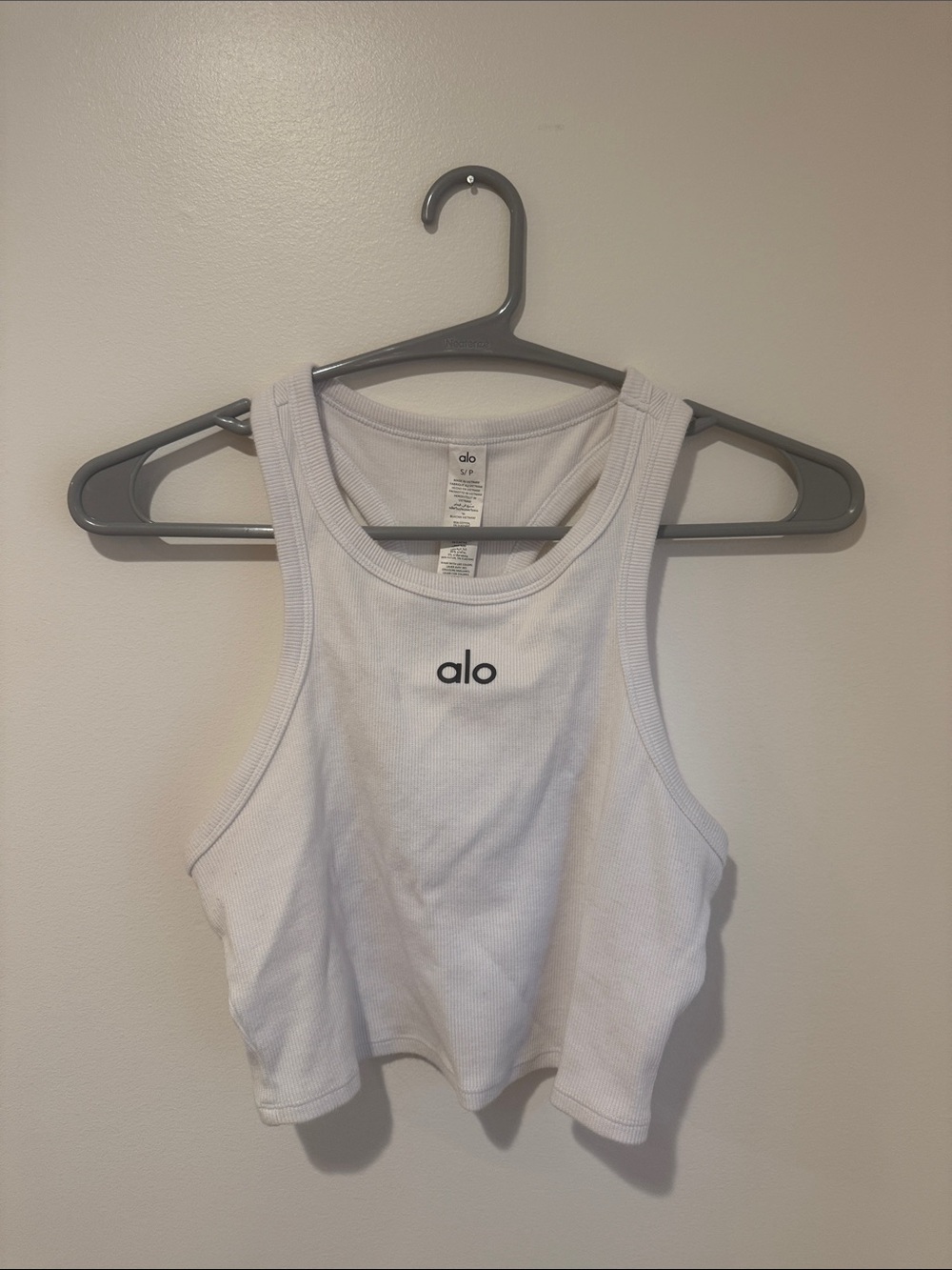 ALO Yoga White Ribbed Racerback Crop Tank